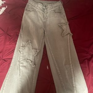sage green, patchwork, wide leg jeans from shein. size medium.